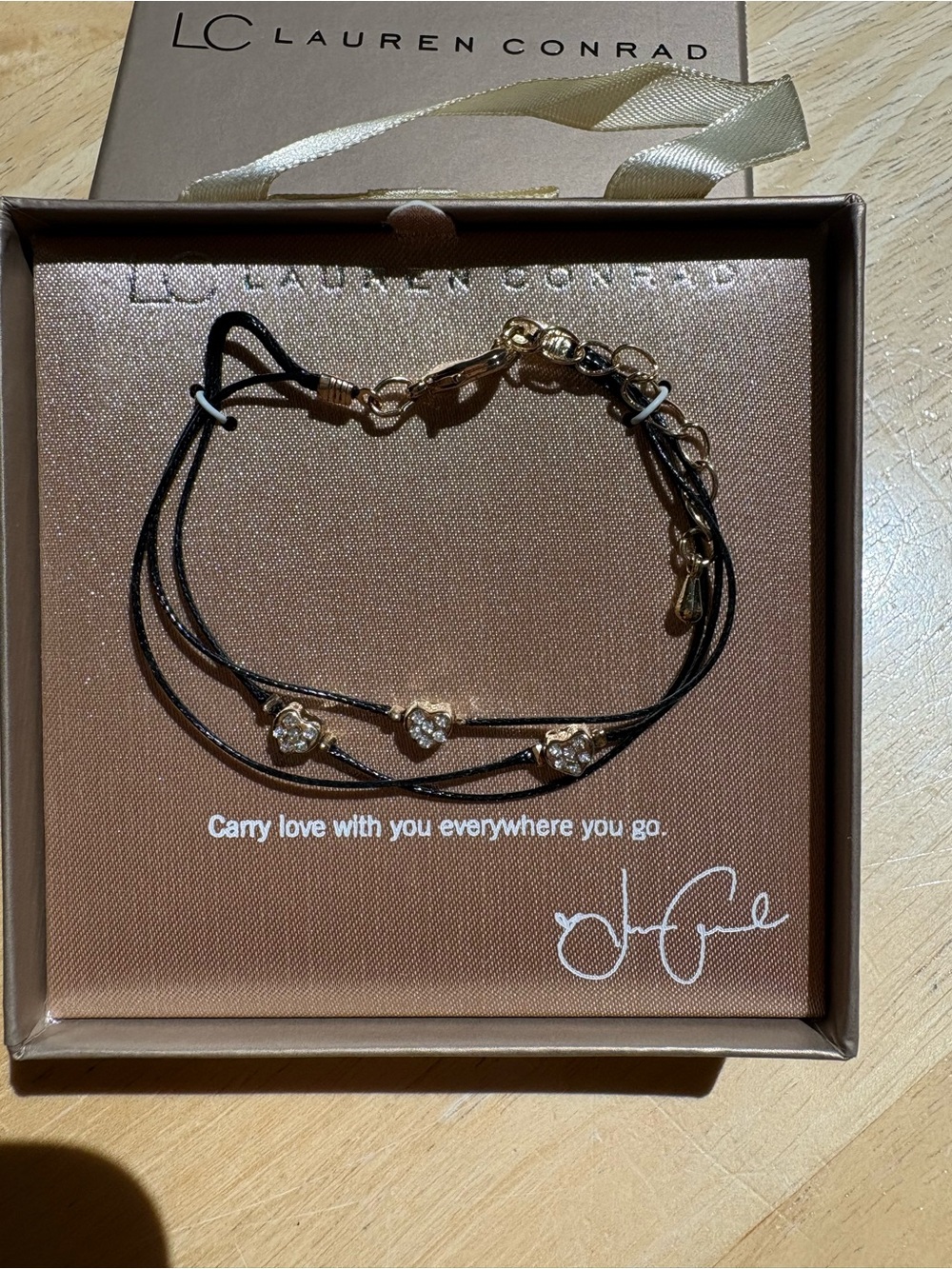 ⭐️ LC Lauren Conrad Black Multi-Strand Bracelet with Gold Hearts